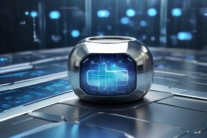 Futuristic marketing dashboard with short URLs and branded links illuminated by a spotlight, featuring a glossy, modern design in blue and silver.