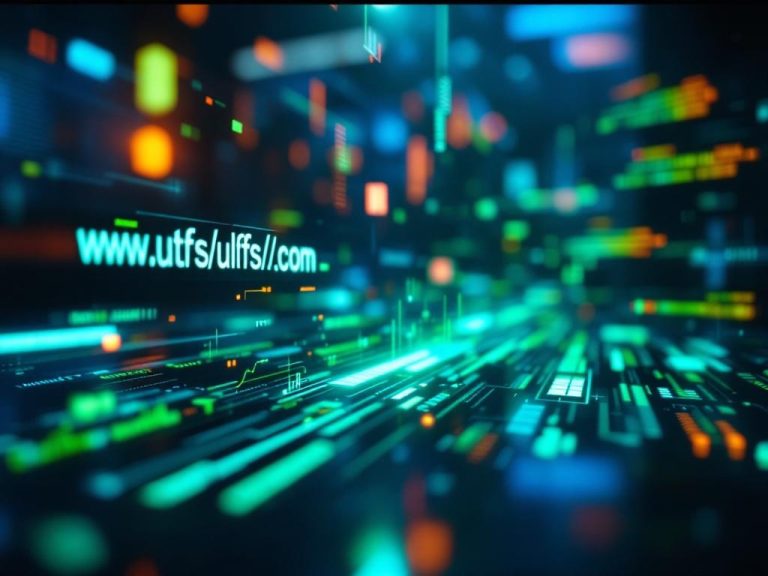 An artistic representation of short URLs being created from long URLs in a digital marketing scene, featuring vibrant blue and green colors, backlighting, and an off-center composition that signifies technological transformation.
