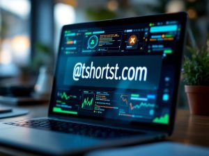 A digital screen showcasing a branded short URL in a minimalistic marketing campaign environment, with a focus on clean typography and a calming color scheme.