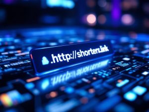 Branded URL shortener link displayed on a sleek, polished digital interface, surrounded by a modern, tech-inspired setting, emphasizing innovation and social media marketing.