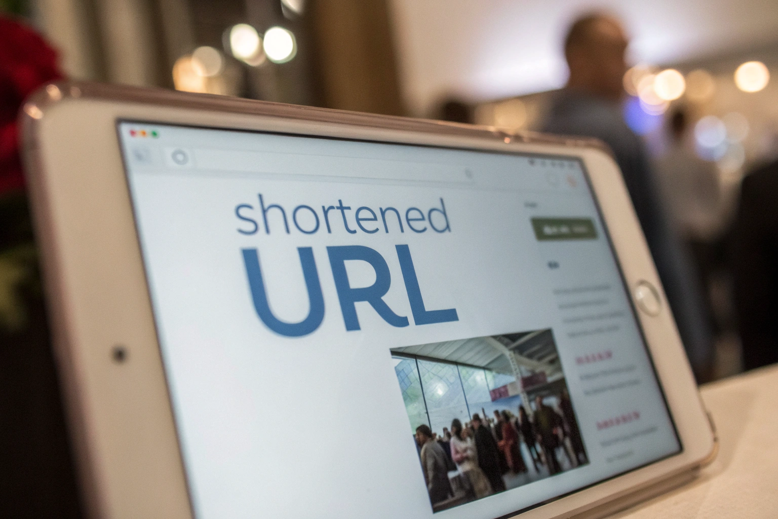 A smartphone screen showing a branded shortened URL link in a modern font, surrounded by a clean social media interface and a soft glow.