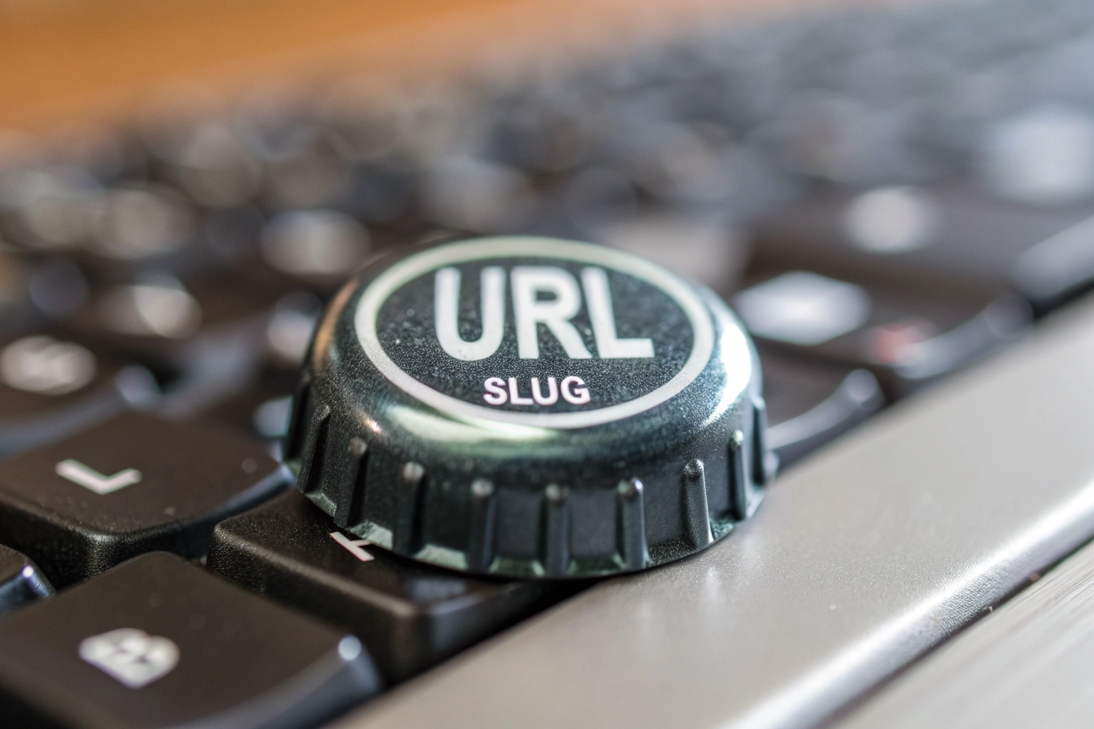 A branded URL slug illuminated by atmospheric backlighting in a blurred digital landscape, symbolizing innovation in internet technologies with a sleek and modern design.