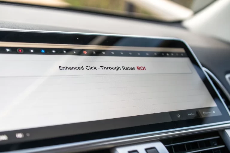 Digital interface displaying a series of branded short URLs, demonstrating enhanced click-through rates and ROI in digital marketing campaigns. The URLs are symmetrically aligned, with sharp shadows enhancing their visibility against a minimalist background.