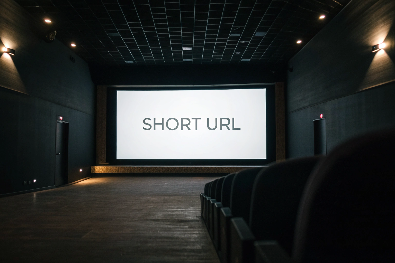 Digital screen showcasing a branded short URL in a modern tech environment, emphasizing simplicity and effectiveness.