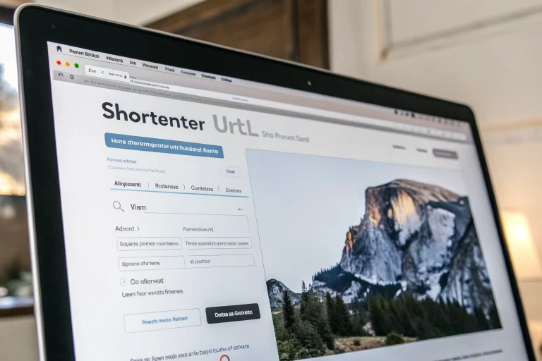 Computer screen displaying a branded URL shortener tool with customizable link options. The image features a clean design with sharp shadows, creating a professional look.