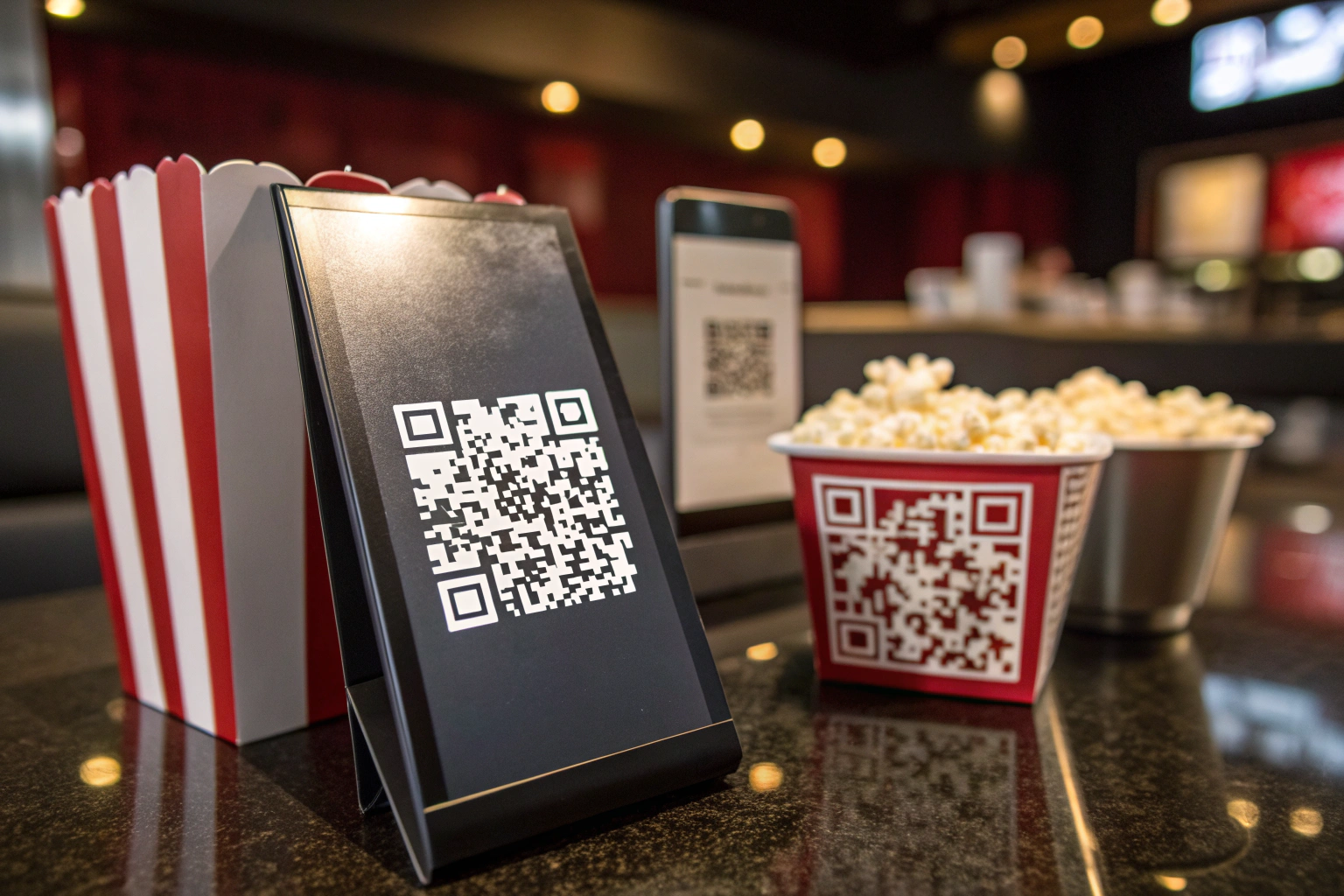 A modern product package showcasing a prominent QR code in a stylish retail environment with vivid colors, designed to highlight customer interaction and the link between physical and digital experiences.